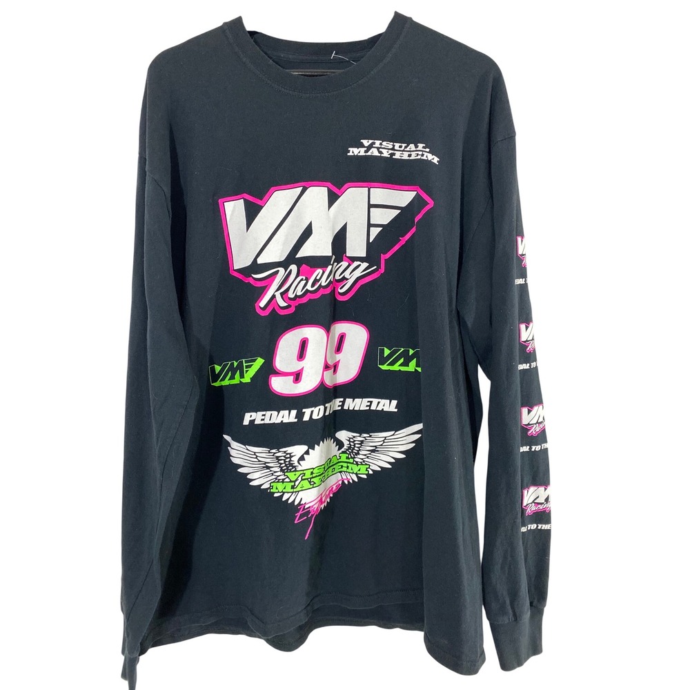 PacSun Long Sleeve Shirt Mens XL Black Excellent Visual Mayhem Racing 99 Graphic